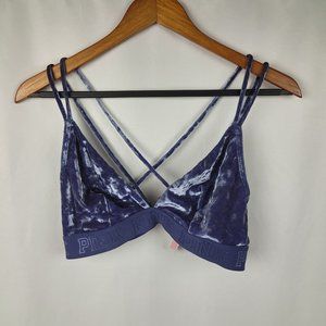 Victoria's Secret Pink Unlined Wet Velvet Triangle Bra Ballet Blue Size Large
